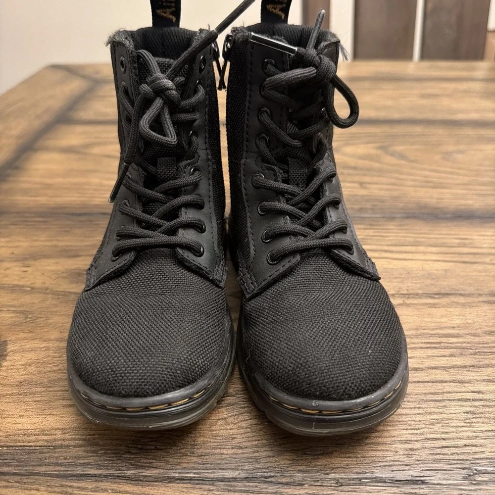 Dr Doc Martens Combs J black canvas combat boots unisex boys girls size 11 …G5
